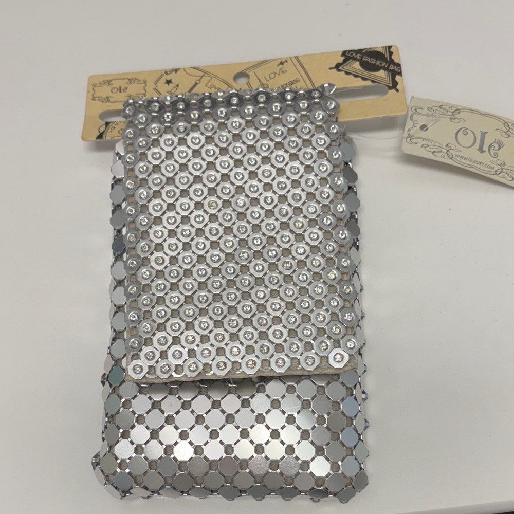 Silver Mesh Rhinestone Phone Sleeve Mini Purse/Cell Phone Accessory